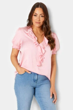 M&Co Pink Frill Satin Blouse