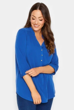 M&Co Blue Half Placket Blouse
