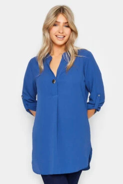 M&Co Cobalt Blue Statement Button Tab Sleeve Shirt