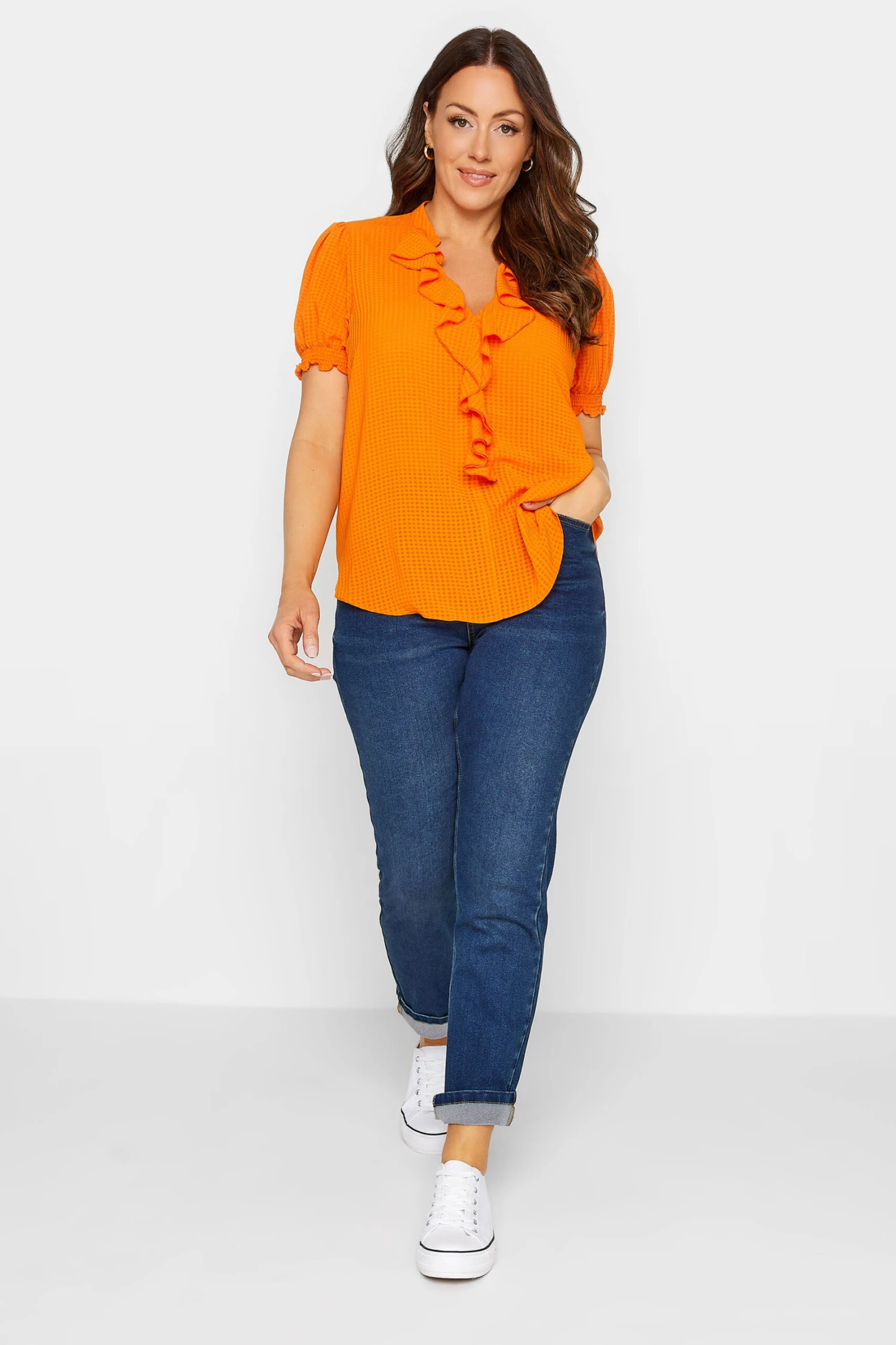 M&Co Orange Gingham Frill Front Blouse 3 M&Co Orange Gingham Frill Front Blouse - Image 3