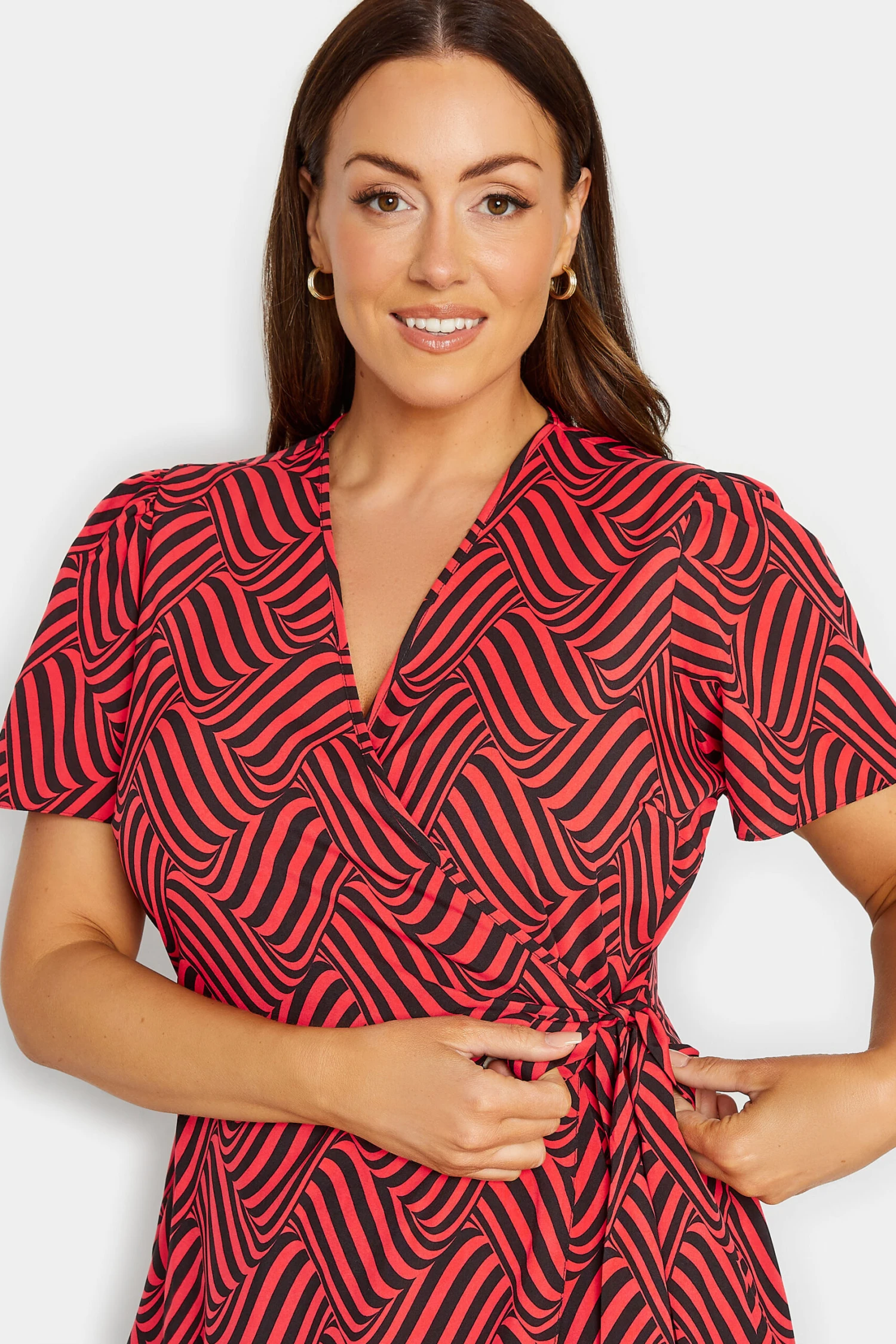 M&Co Red Abstract Stripe Wrap Dress 4 M&Co Red Abstract Stripe Wrap Dress - Image 4