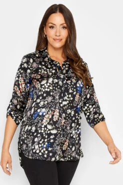 M&Co Black Floral Print Satin Shirt