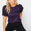 M&Co Purple Shimmer Ruched Sleeve Blouse