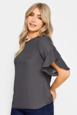 M&Co Slate Grey Frill Sleeve Blouse