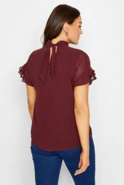 M&Co Burgundy Red High Neck Frill Sleeve Blouse -M&Co Sales Store fc54b044 d62c 41 550550 C scaled