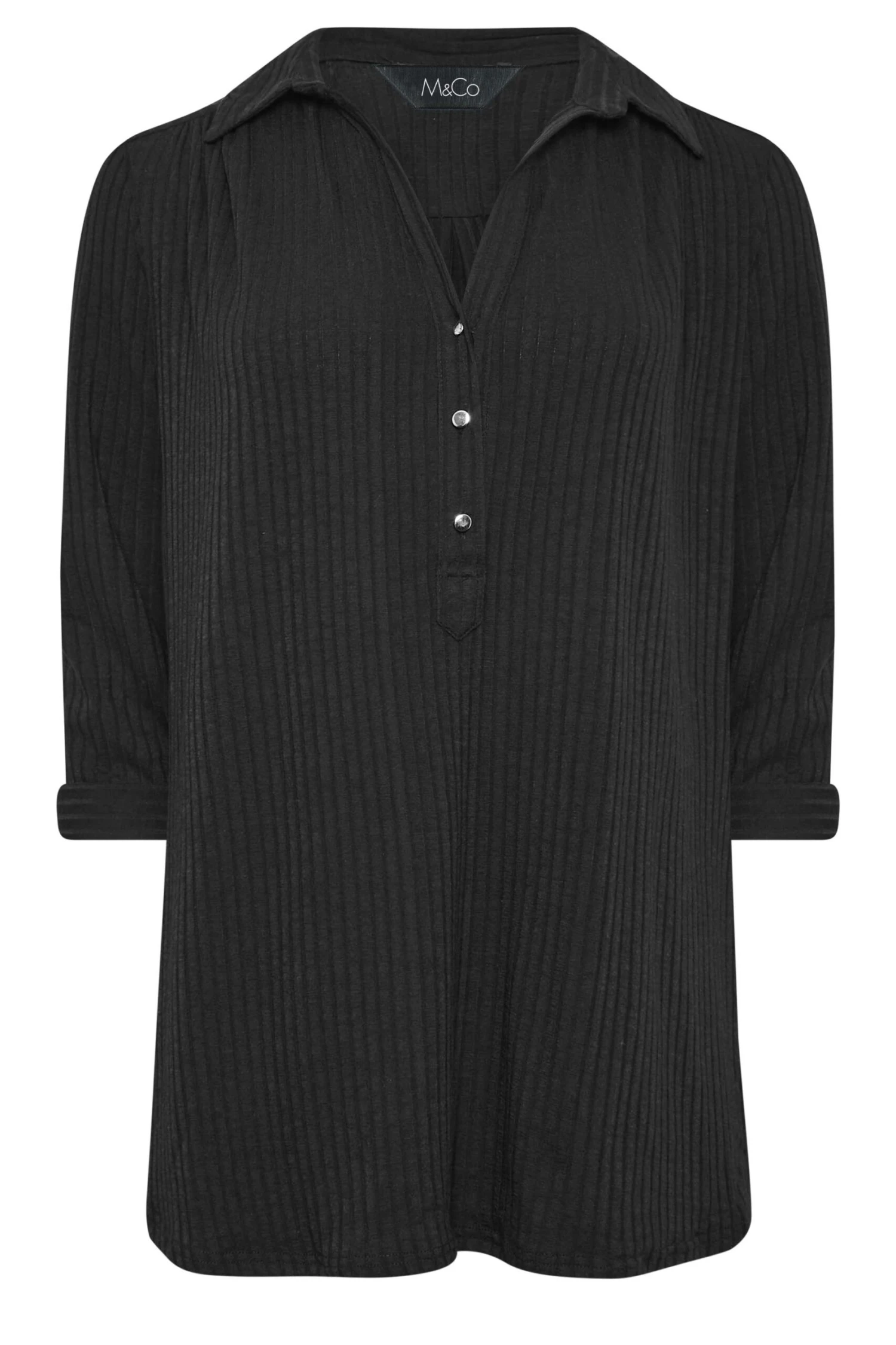M&Co Black Ribbed V-Neck Shirt 6 M&Co Black Ribbed V-Neck Shirt - Image 6