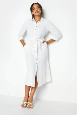 M&Co White Tie Waist Shirt Dress