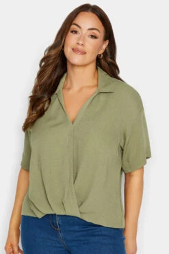 M&Co Sage Green V-Neck Wrap Blouse
